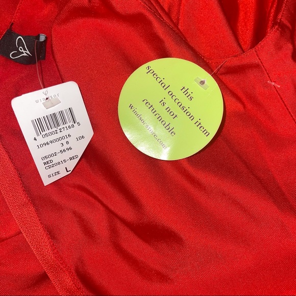 # Windsor Bright Red V Neck / V Back Stretchable Long Dress - Picture 14 of 15